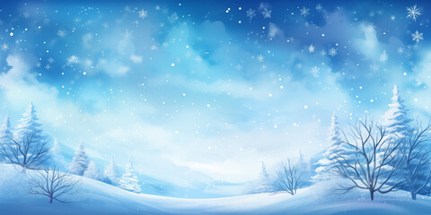 Landscape of a winter forest in the snow, drawing