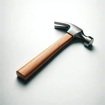 A clean, simple image of a hammer with a wooden handle and metal head, isolated against a plain white background.