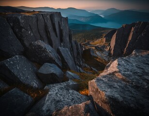 Beautiful cinematic mountain landscape with black marble and granite