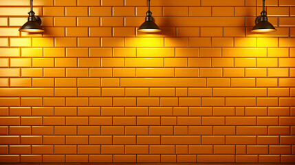 A Vibrant orange Brick Wall Illuminated by Three Radiant Lights