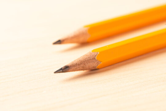 Macro, Close-Up, Yellow Pencil on Wood Background