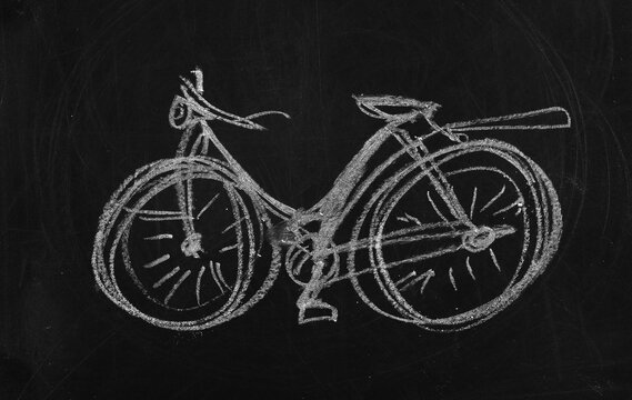 Icon bike, hand draw chalk on chalkboard, blackboard texture