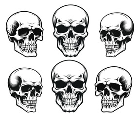 Bundle set human skull vector on white background with drawn skull silhouette