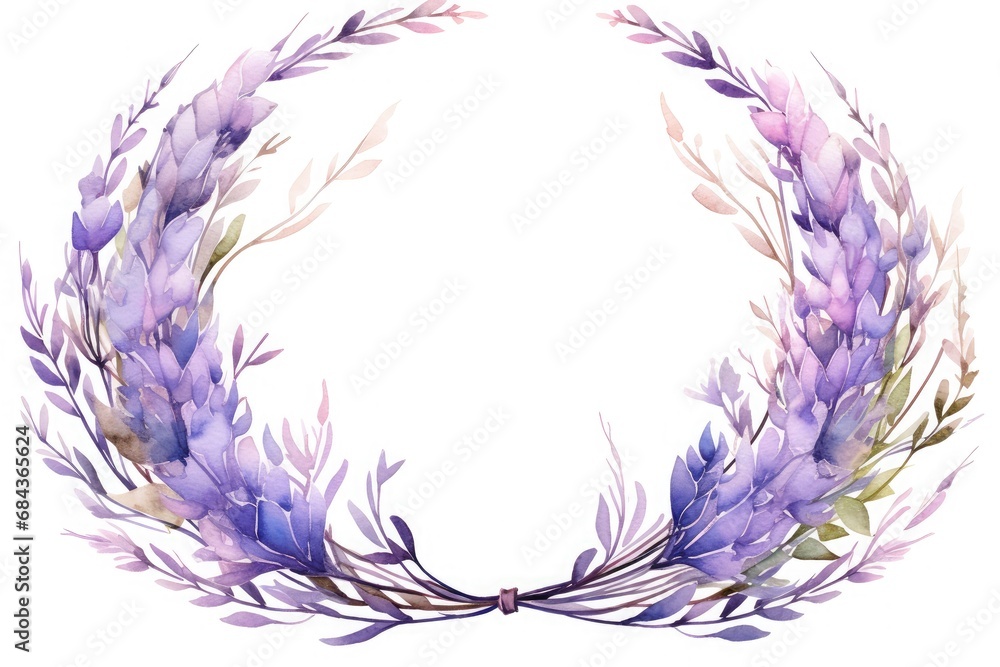 Poster Lavender flower wreath in circle watercolor vector on white background with text space