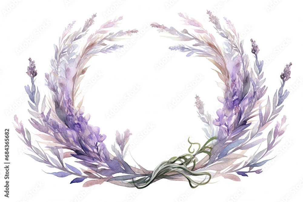 Poster Lavender flower wreath in circle watercolor vector on white background with text space