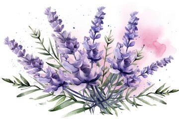 Watercolor purple lavender flower bunch vector on white background - obrazy, fototapety, plakaty