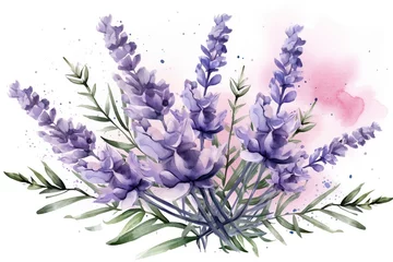 Foto op Canvas Watercolor purple lavender flower bunch vector on white background © SaroStock