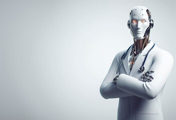 Doctor ciborg cruzado de brazos. Tecnología médica - obrazy, fototapety, plakaty