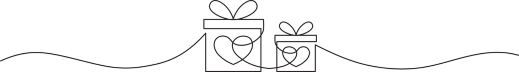 Gift Box with heart of love one line art continuous drawing vector. EPS 10