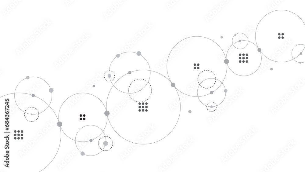 Poster Technology abstract background. Abstract geometric background. Connected circles. Network of circles.