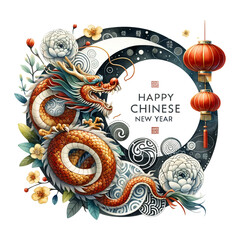 Elaborate dragon design celebrating Happy Chinese New Year - obrazy, fototapety, plakaty