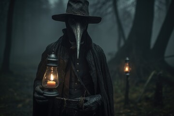 Plague doctor, pestilence, contagion epidemic, middle age, bubonic fever, black death, protective suit, dangerous disease