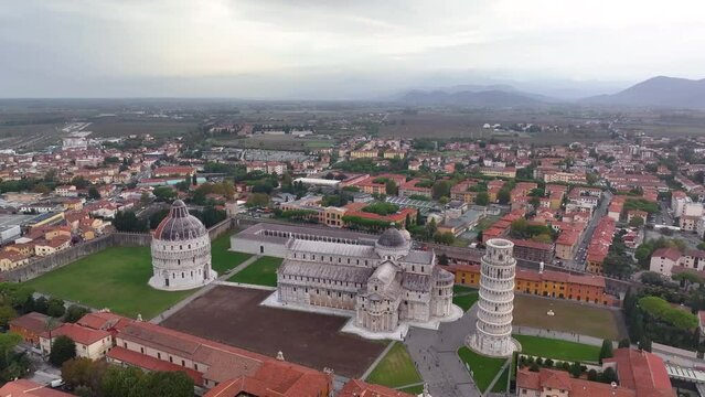 Pisa Cathedral and the Leaning Tower in Pisa, Italy. Cathedral with Leaning Tower of Pisa on Piazza dei Miracoli, Tuscany