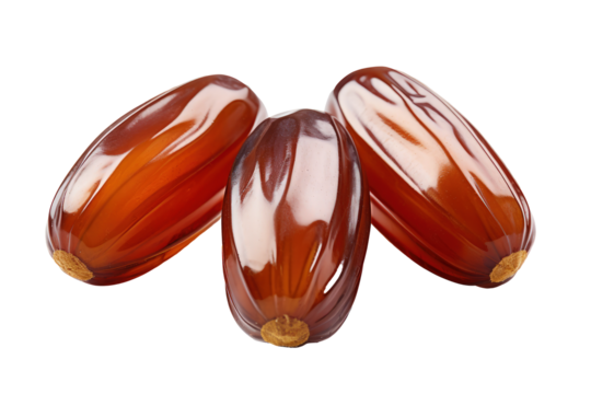 Three dried dates isolated on transparent background 