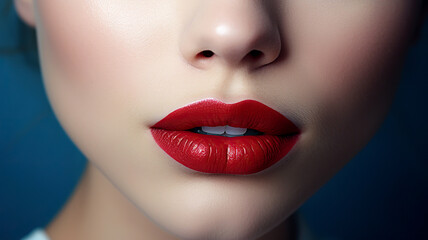 Fototapeta premium Close-up of female lips with red lipstick. Beauty and fashion.