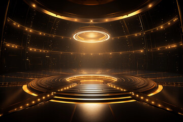 Obraz premium Luxury and futuristic golden empty stage with lights background
