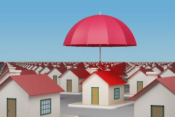 House with umbrella. Safety concept. 3d illustration.