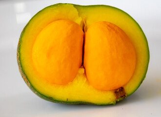 Typical ripe pequi fruit (caryocar brasiliense) in fine details and selective focus. Typical fruit...