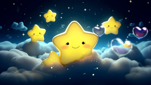 Lullaby For Babies video template looping cute baby yellow stars sleep on cloud, relax and nice dream on night 4k quality	
