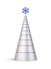 Fototapeta premium Blue and silver Christmas tree in elongated abstract cone shape. New Year's decoration isolated on transparent background. 3D render