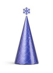 Blue and silver Christmas tree in elongated abstract cone shape. New Year's decoration isolated on transparent background. 3D render