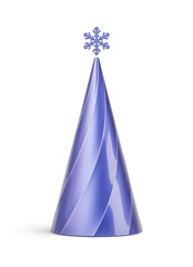 Blue and silver Christmas tree in elongated abstract cone shape. New Year's decoration isolated on transparent background. 3D render