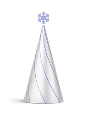 Blue and silver Christmas tree in elongated abstract cone shape. New Year's decoration isolated on transparent background. 3D render