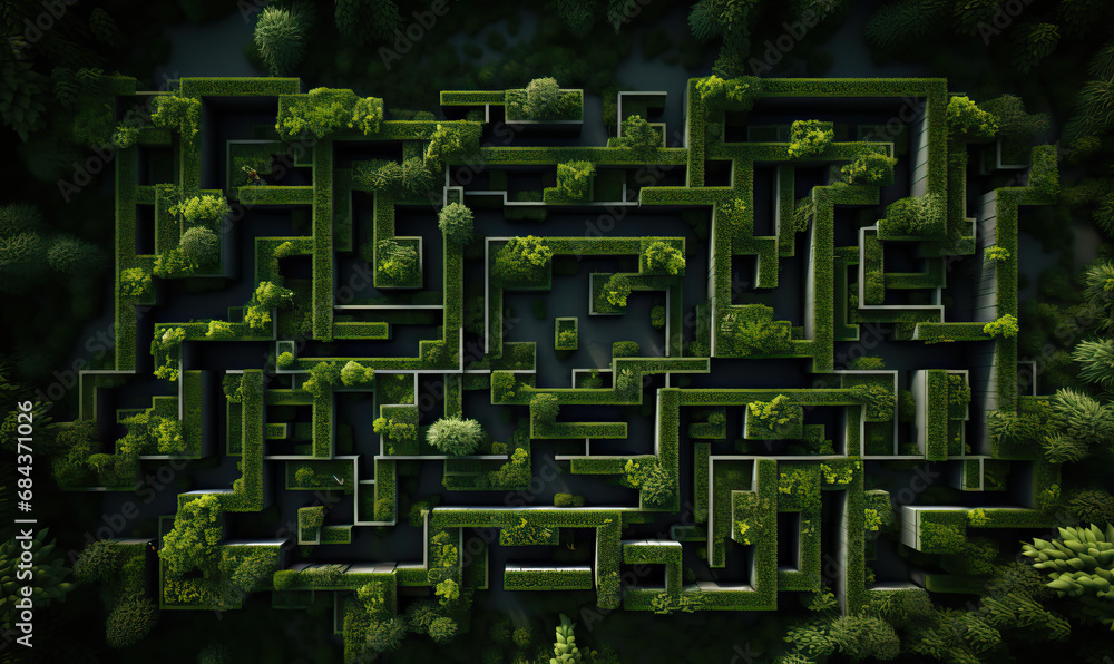 Poster abstract structural background with green labyrinth.