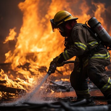 Bombera apagando incendio