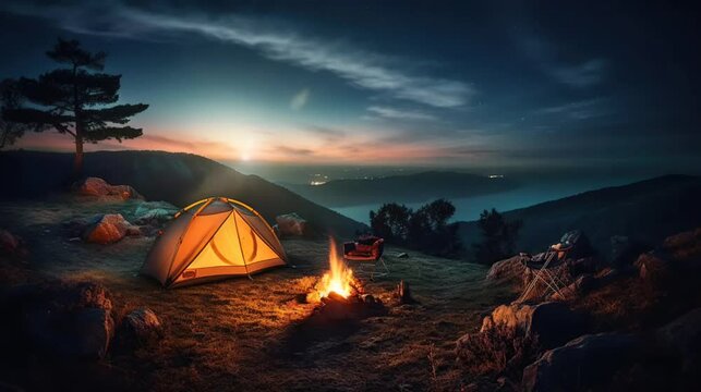 tent in the night. seamless looping time-lapse virtual video Animation Background.