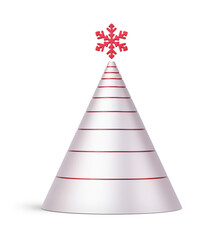 Red and silver Christmas tree in abstract cone shape. New Year's decoration isolated on transparent background. 3D render