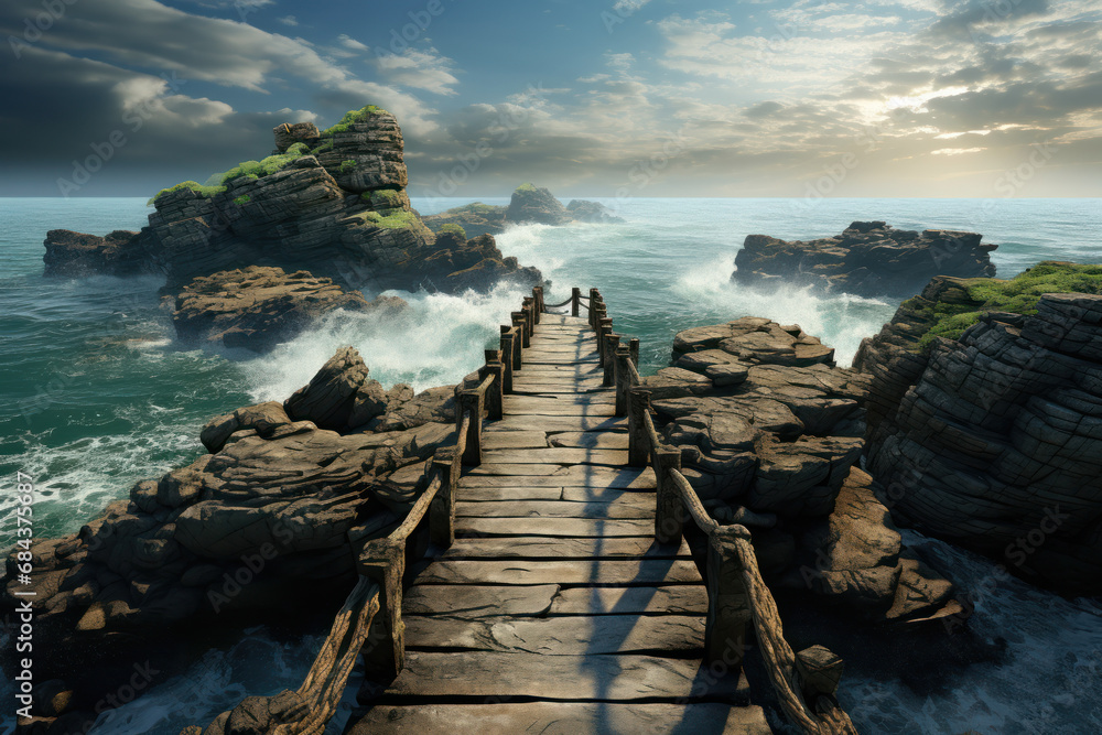 Aufkleber a bridge connecting two distant shores, illustrating the bridging of gaps and the unifying power of 