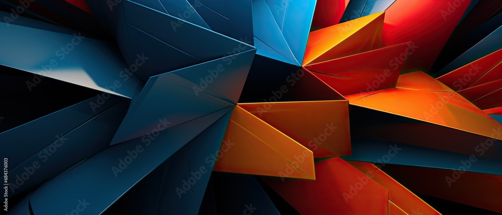 Fototapete 3D geometric background interlocking shapes and patterns in a harmonious blend of colors, optical illusion abstract ambiance background