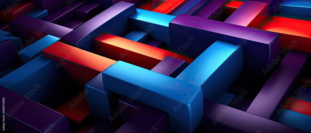 Leinwandbilder 3D geometric background interlocking shapes and patterns in a harmonious blend of colors, optical illusion abstract ambiance background
