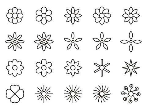 flower icon set.  simple line vector graphic