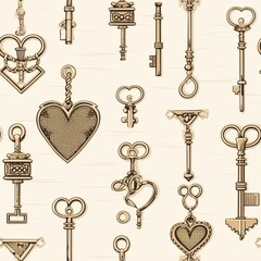 Timeless Love and Romance: Antique Locks and Keys Seamless Pattern