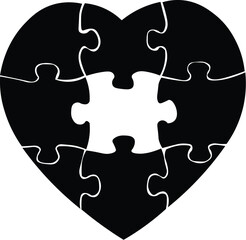 Cartoon Black and White Isolated Illustration Vector Of A Love Heart Shaped Puzzle with a Piece Missing