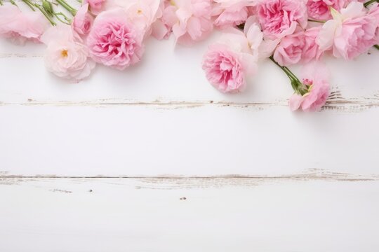 Flowers peonies and roses soft pastel color on wooden background. Beautiful composition. Valentine's Day, Easter, Birthday, Happy Women's Day, Mother's Day. View copy space