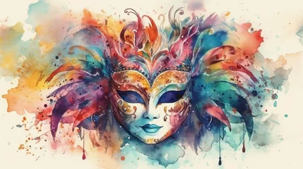 Fototapeten Carnival venetian mask from a splash of watercolor, colored drawing, realistic. © Juan