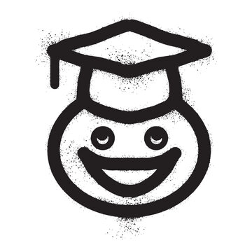 Smiling emoticon graffiti wearing a toga with black spray paint