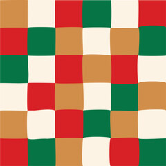 Christmas Checkerboard retro colors vector seamless pattern. Checkered Geometric abstract background for kitchen textiles, wrapping paper, banners, wallpapers, cover, card, fabric