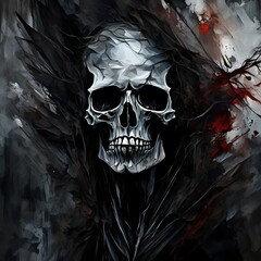Oil painting style image of a scary skull for halloween