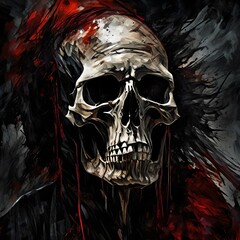 Oil painting style image of a scary skull for halloween