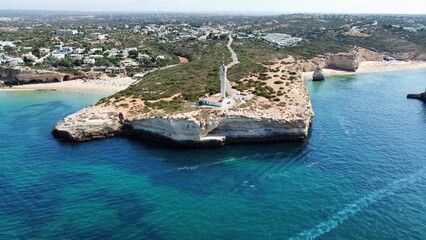 Drone shot over Portimao during summer