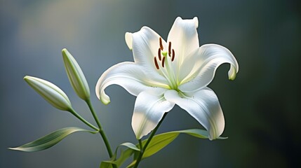 A pristine white lily with an uncluttered background, suitable for text addition.