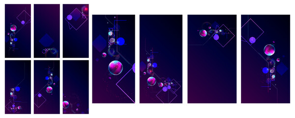 Fototapeta na wymiar Set banners cards backgrounds of banner style of cosmos universe stars galaxy dark blue 3d futuristic background modern planets neon