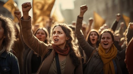Fototapeta na wymiar Generative AI image of Women Protesting Together