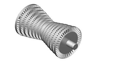 Steam turbine turbomachinery illustration showing a double-flow configuration with impulse blades