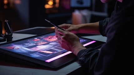 Digital creative process: an artist using a graphic tablet