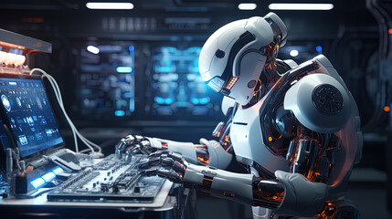 Fototapeta premium Experiments in space: astronauts or robots conducting research in outer space